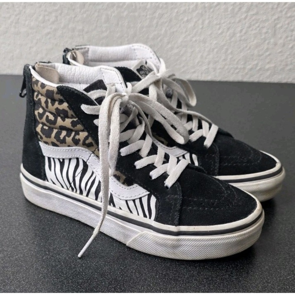 Vans Old Skool Sk8-Hi Back Zip Kid's 13 Sneakers Black Animal Print Lace Up